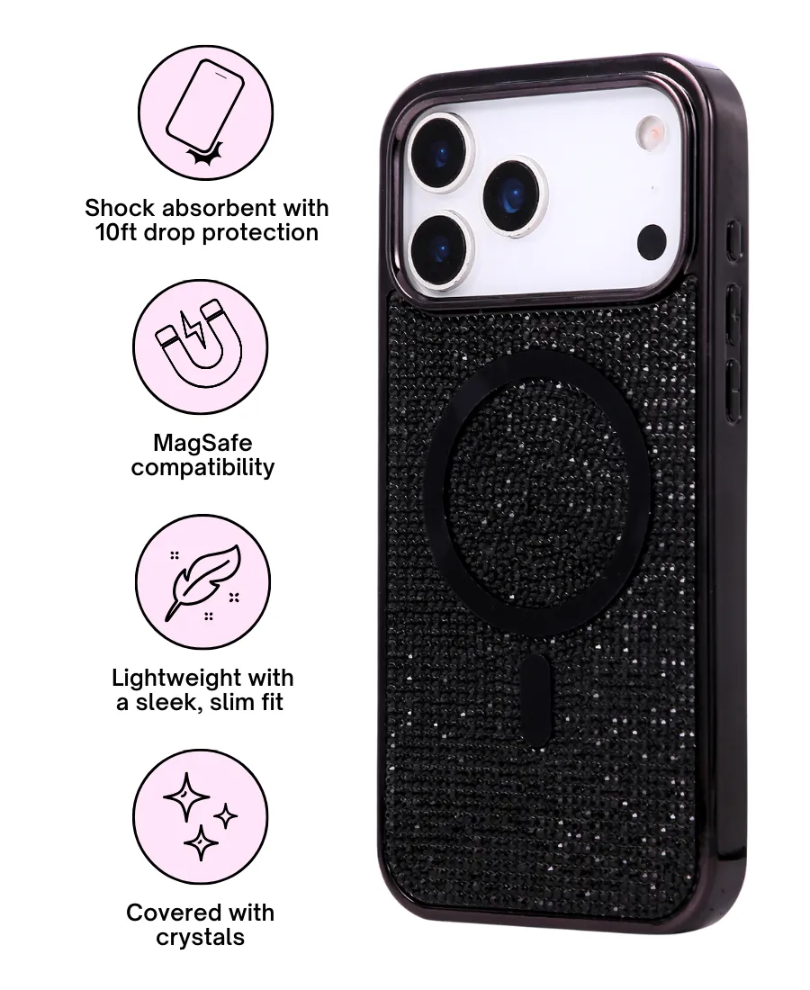 High End Look Black Crystal Glam MagSafe Phone Case