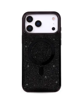 Black Crystal Glam MagSafe Phone Case Rugged Pattern Design Gloss Finish Design