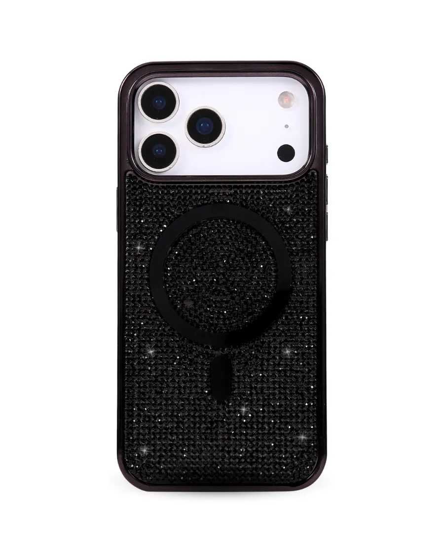 Black Crystal Glam MagSafe Phone Case Rugged Pattern Design Gloss Finish Design