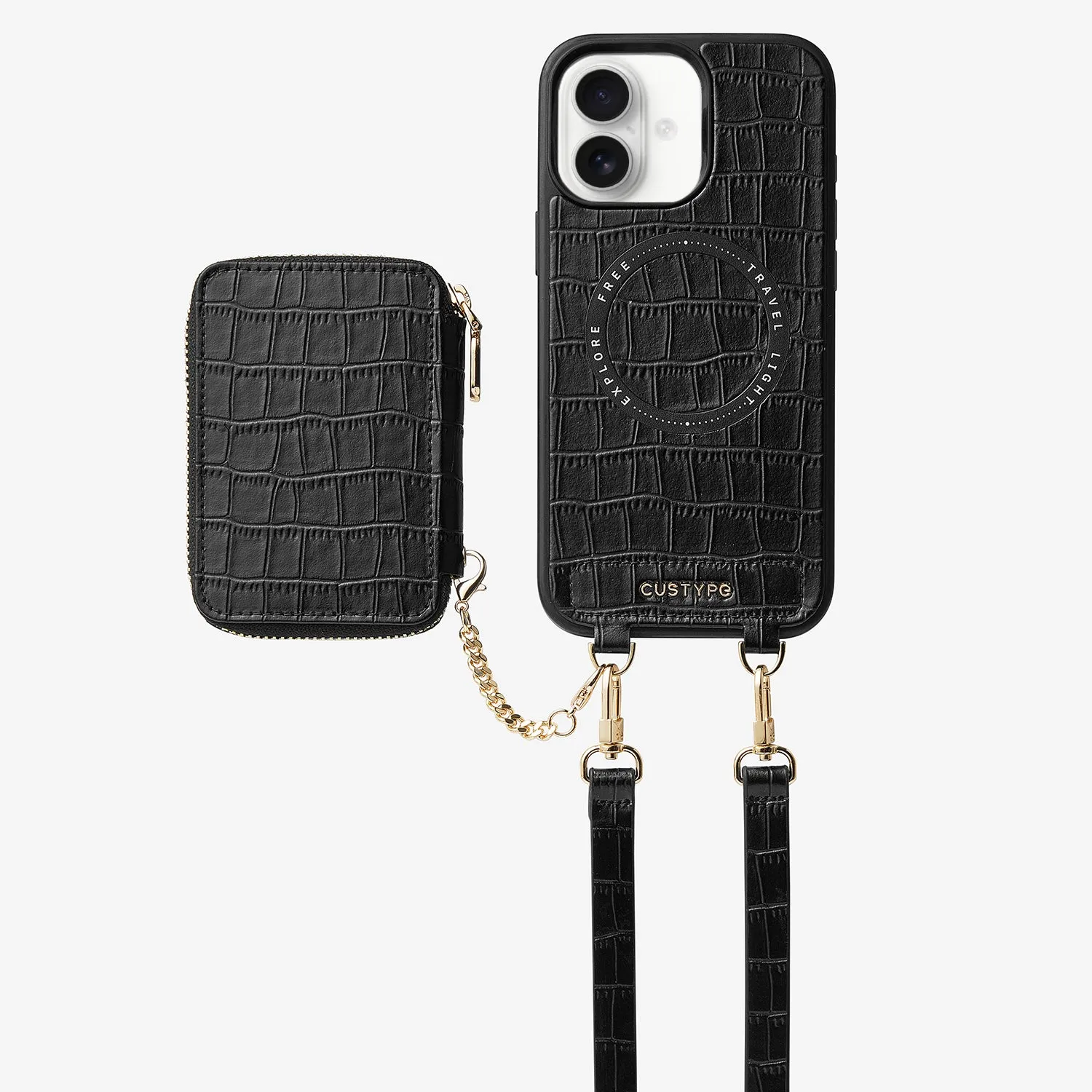 Crocodile Craft Set- Detachable Wireless Charging Crossbody Wallet Phone Case Set Hybrid Pattern Texture