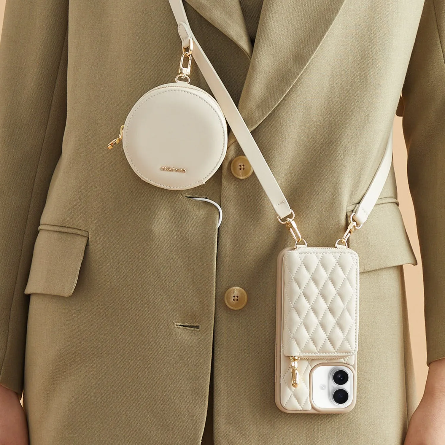 ThreadTrend- Argyle Phone Case Round Pouch Set clean design Elegant Build Texture