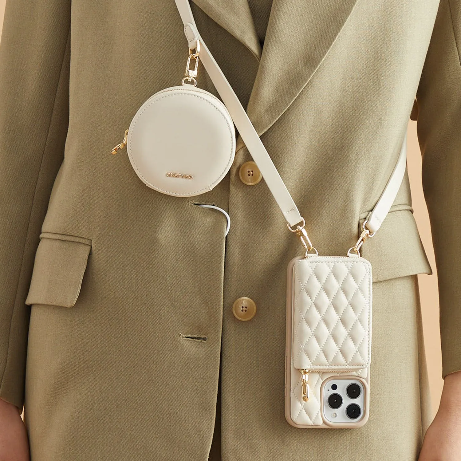 ThreadTrend- Argyle Phone Case Round Pouch Set Refined Pattern Modern feature