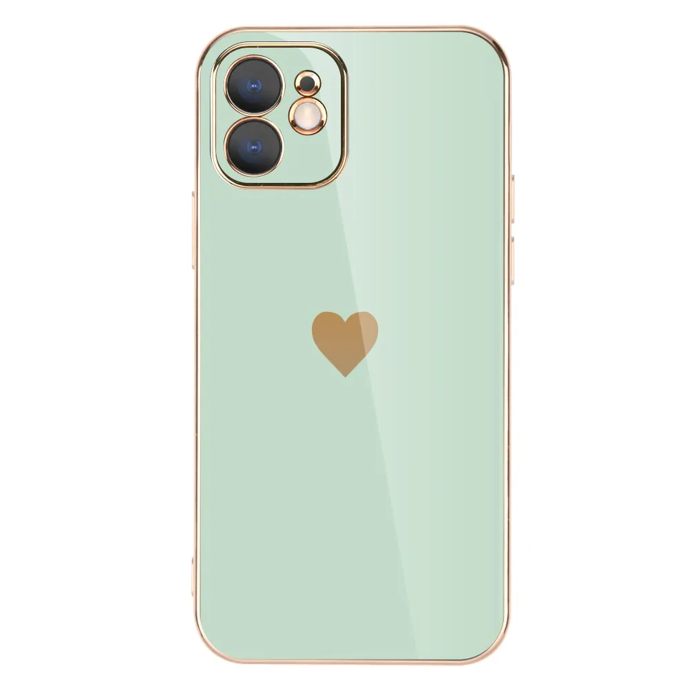 Full Lens Protection Plated Heart Phone Case For iPhone Youth Style