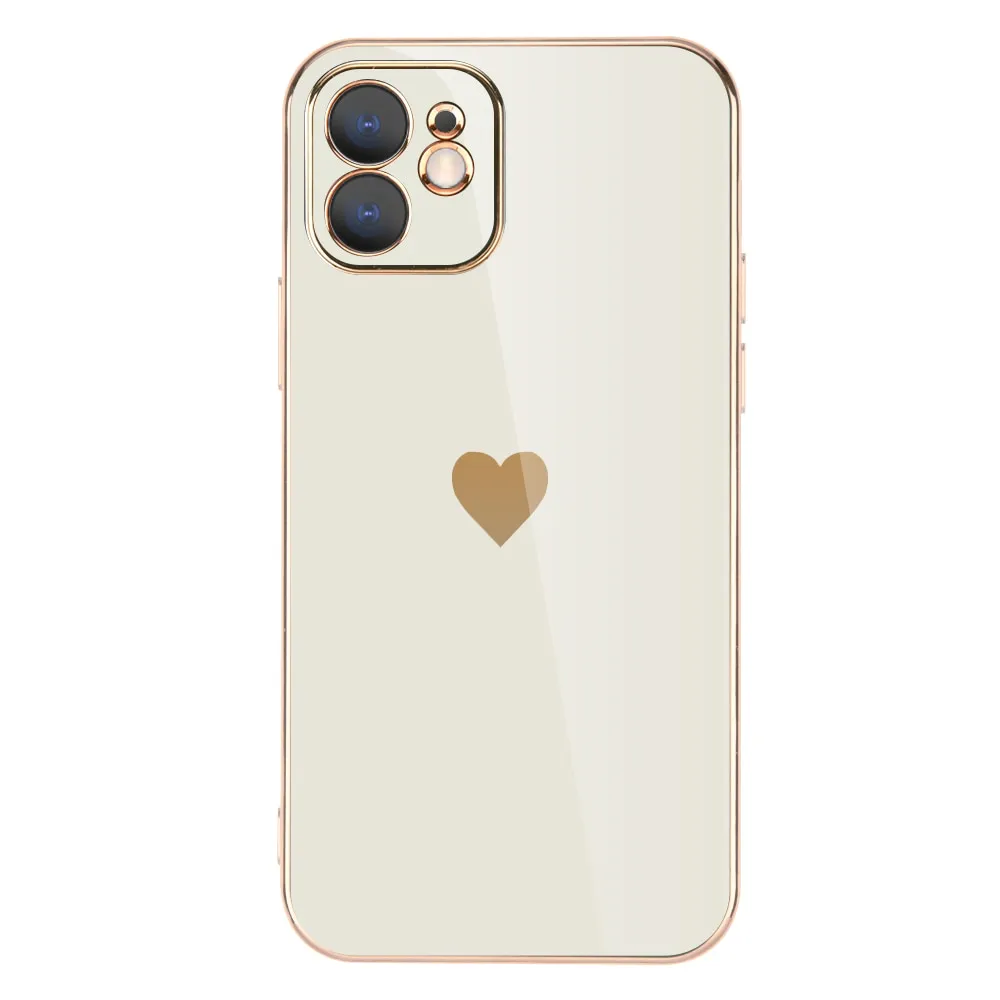 Full Lens Protection Plated Heart Phone Case For iPhone 3D Effect