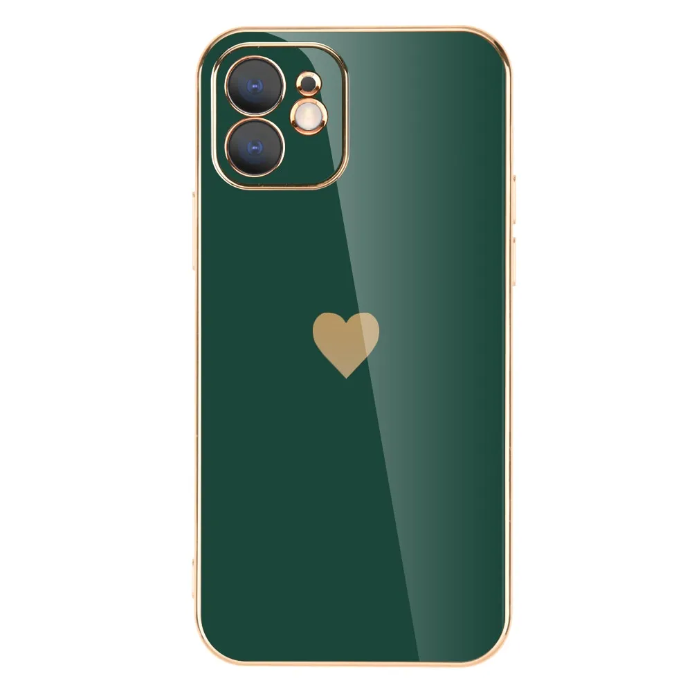 Full Lens Protection Plated Heart Phone Case For iPhone Slim Texture