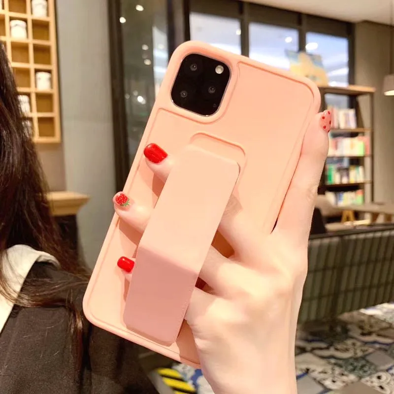 Elegant Comfort Simple Look Leather Wrist Strap Case With Stand For iPhone