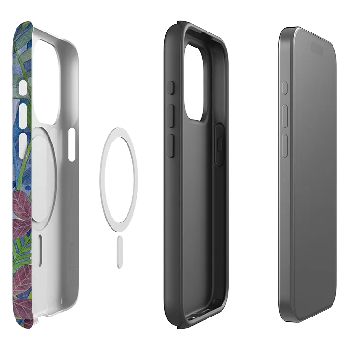 Polished Texture Finish Everyday Look iPhone MagSafe Tough Case - Blue Jungle Leopard By Bex Parkin