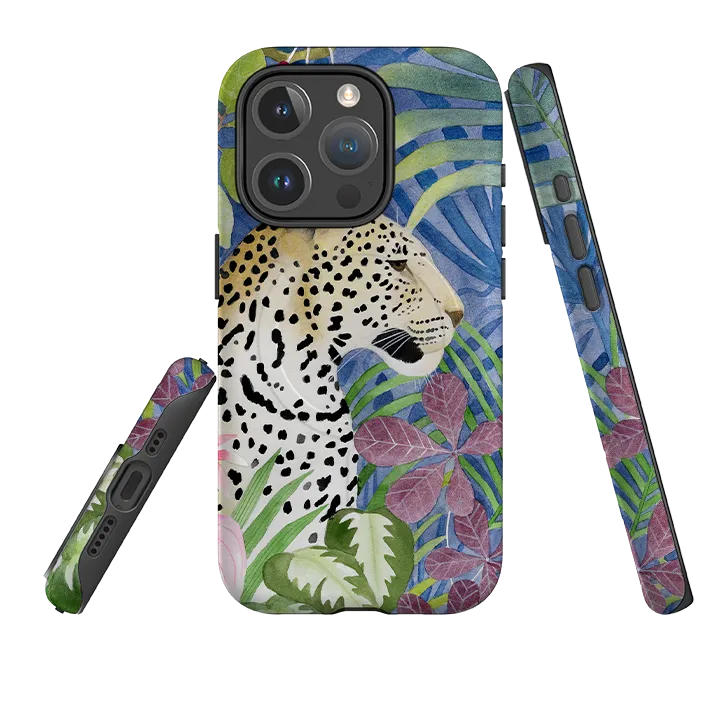 Flexible Surface Texture iPhone MagSafe Tough Case - Blue Jungle Leopard By Bex Parkin