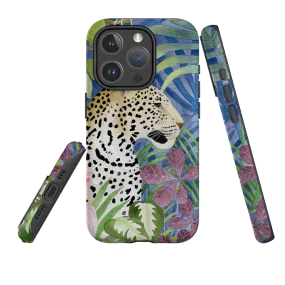 iPhone MagSafe Tough Case - Blue Jungle Leopard By Bex Parkin Hybrid Finish Edge Shield
