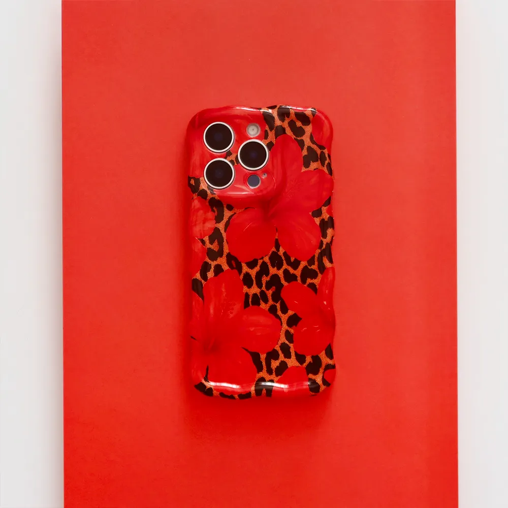 Wavy Phone Case - Leopard Hibiscus Soft Layer Functional Design