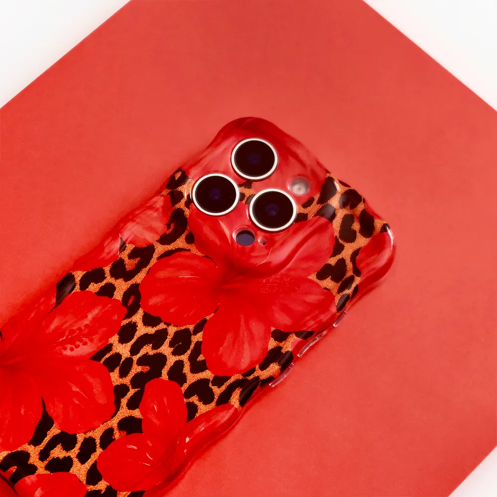 Wavy Phone Case - Leopard Hibiscus Minimal Protection
