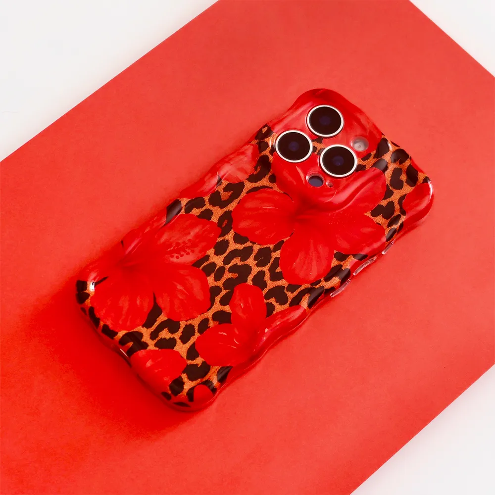 Wavy Phone Case - Leopard Hibiscus Trendy Layer
