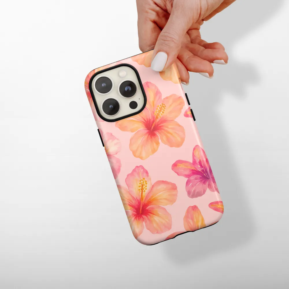 Strong material Protective Edge Tough Phone Case - Island Girl Pink Hibiscus