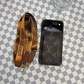 Modern Finish Monogram LV Leather Phone Case For iPhone 17 / 16 / 15 / 14