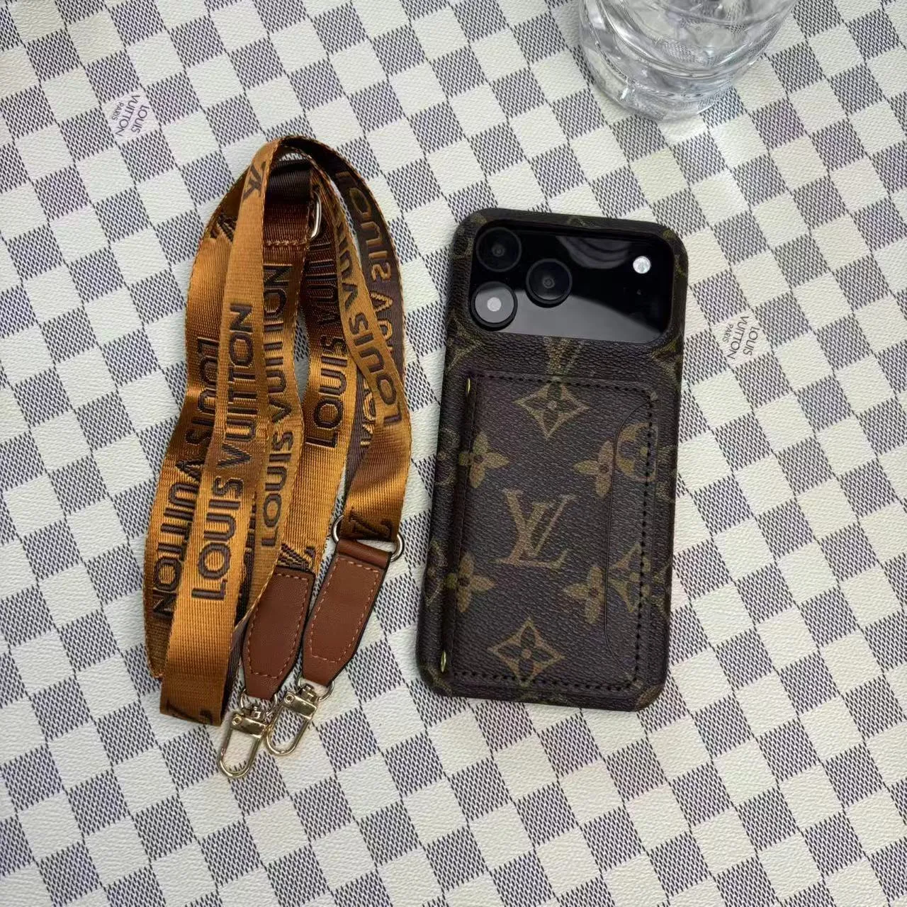 Elegant Detail Monogram LV Leather Phone Case For iPhone 17 / 16 / 15 / 14