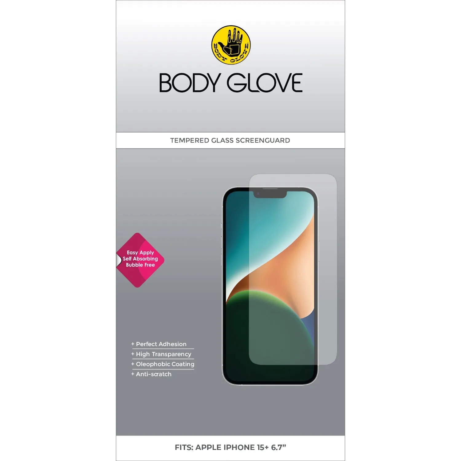 Oleophobic Screen Body Glove Tempered Glass Screen Protector - Apple iPhone 15 Plus - BGSGFGTG-I15P