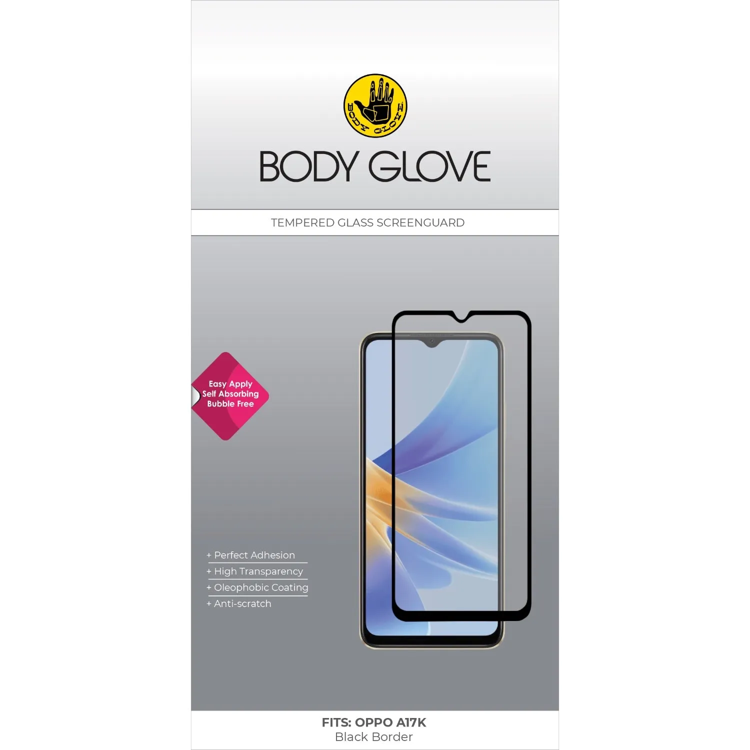 Body Glove Tempered Glass Screen Protector - Oppo A17K Screen Cover Bubble Less