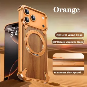 Natural Wooden Frameless Case With Magsafe 360??Rotation Magnetic For iPhone 17 / 16 / 15 / 14 Protective Pattern