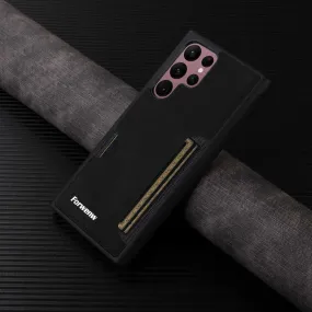 Clear Finish Leather Case With Wallet Card Holder For Samsung S24/S23 Series