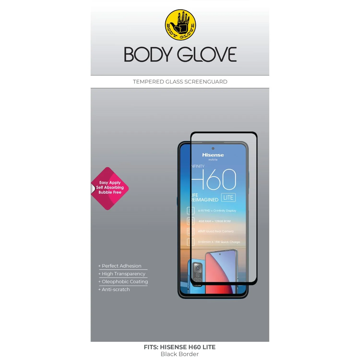Body Glove Tempered Glass Screen Protector - Hisense H60 Lite Screen Protection Elite