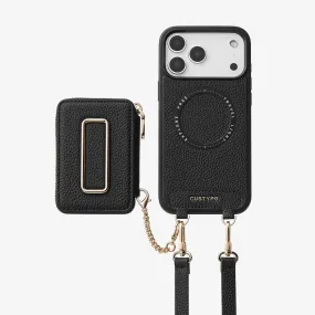 Frosted Finish Ultra light Original Design Set- Crossbody Square Stand Wallet Wireless Charging Phone Case Set