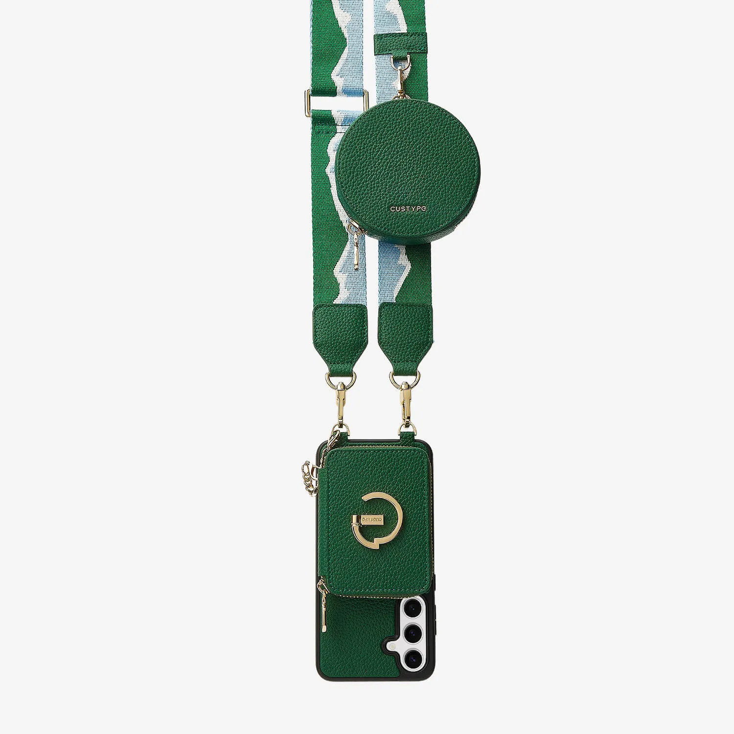 Soft Finish Texture Original Design Set- Samsung Galaxy Webbing Crossbody Phone Case With Magnetic Wallet Round Pouch Set