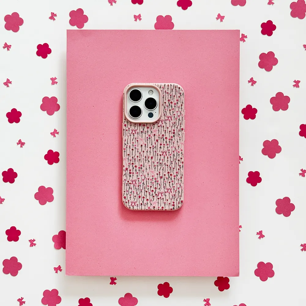 Minimal Detail Texture Peony Bow Phone Case