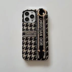 Minimal Build Texture Office use Phone Case with Hand Strap for iPhone Fashion Fabric