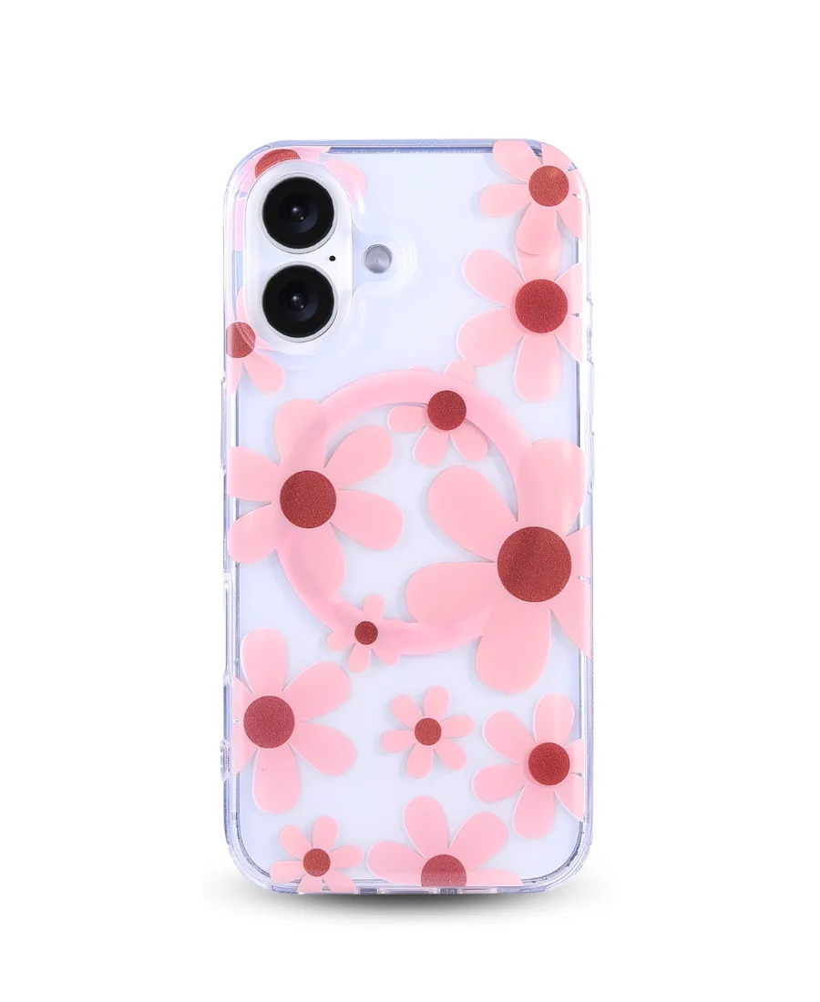 Pink Daisy MagSafe Phone Case Travel Companion Modern Texture
