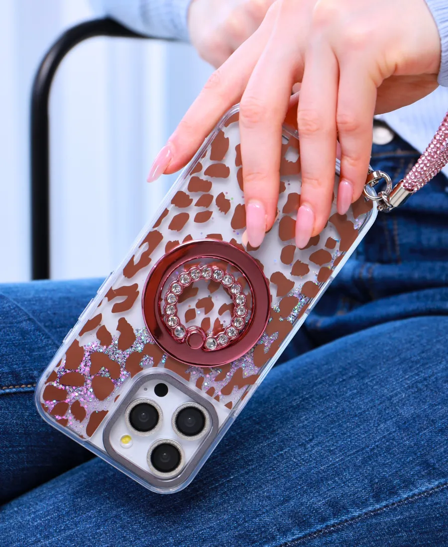 Refined Pattern premium design Pink Leopard Glitter MagSafe Phone Case
