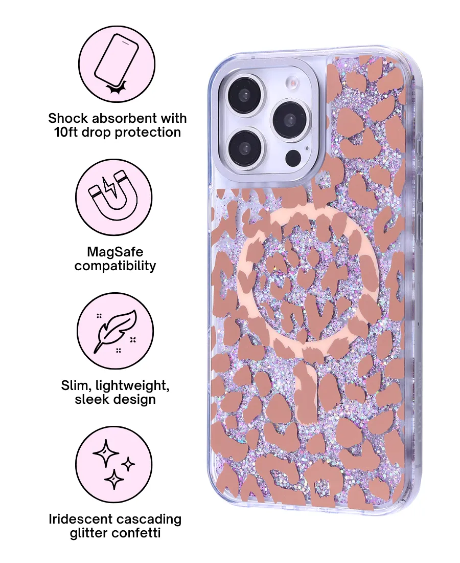 Modern Function Anti Shock Pink Leopard Glitter MagSafe Phone Case