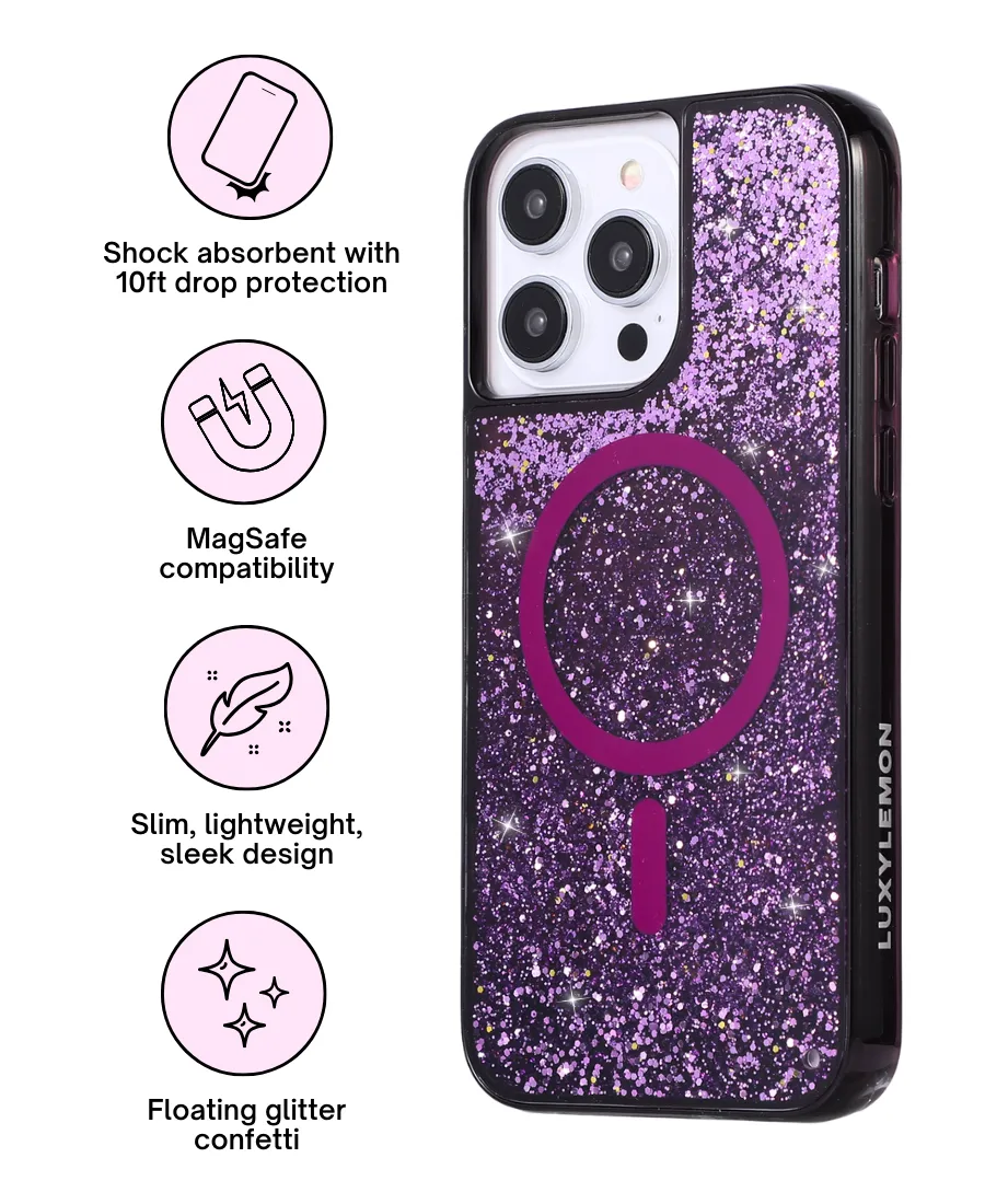 Luxury Texture Finish Luxury Coating Purple Glitter MagSafe Phone Case