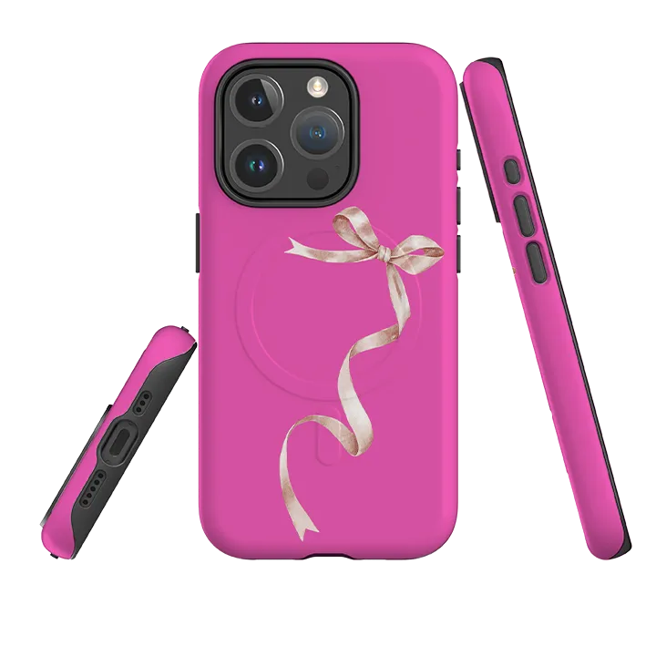 Polished Layer iPhone MagSafe Tough Case -  Wiggly Ribbons Pink