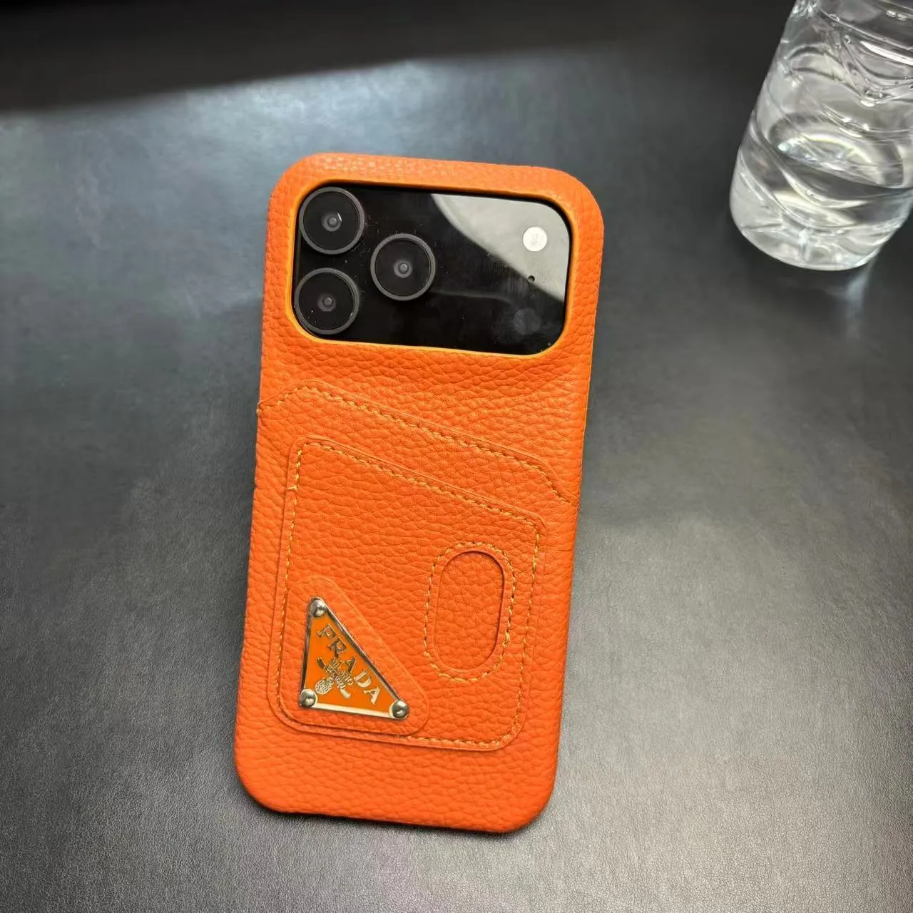 Minimal Frame Fashion Design Prada Stylish Case With Card Holder For iPhone 17 / 16 / 15 / 14