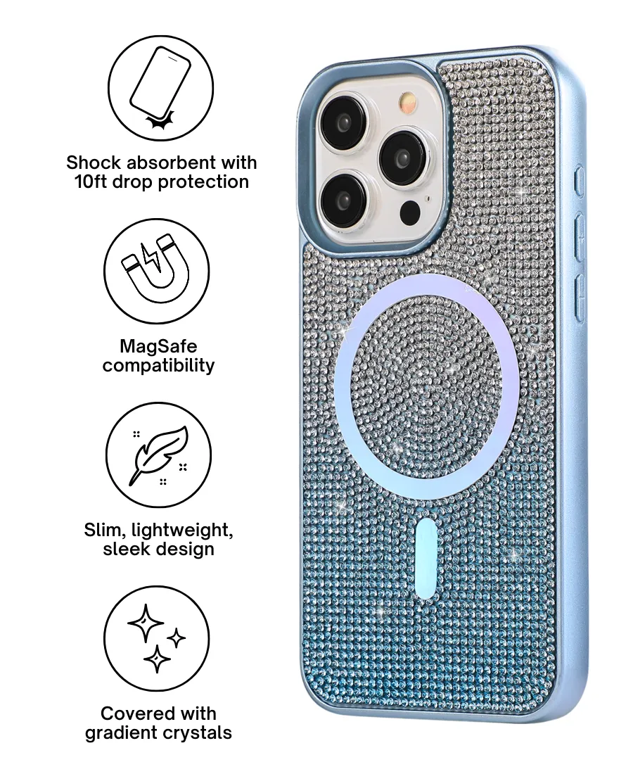 Luxury Texture Creative Style Blue Ombre Crystal Glam MagSafe Phone Case