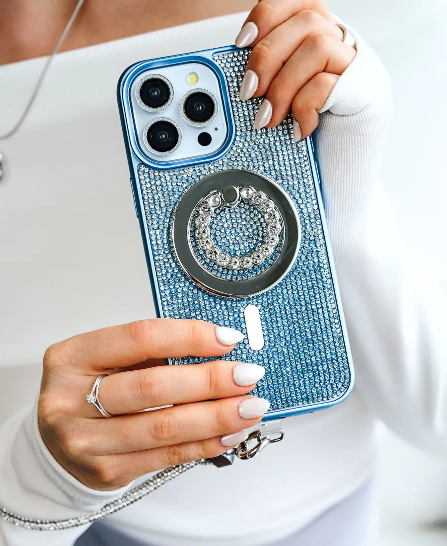 Impact shield Slim Profiled Blue Ombre Crystal Glam MagSafe Phone Case