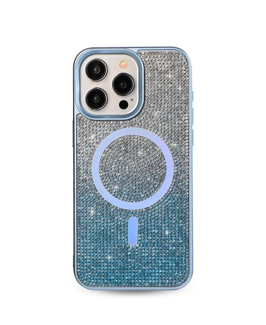 Blue Ombre Crystal Glam MagSafe Phone Case Premium Craft