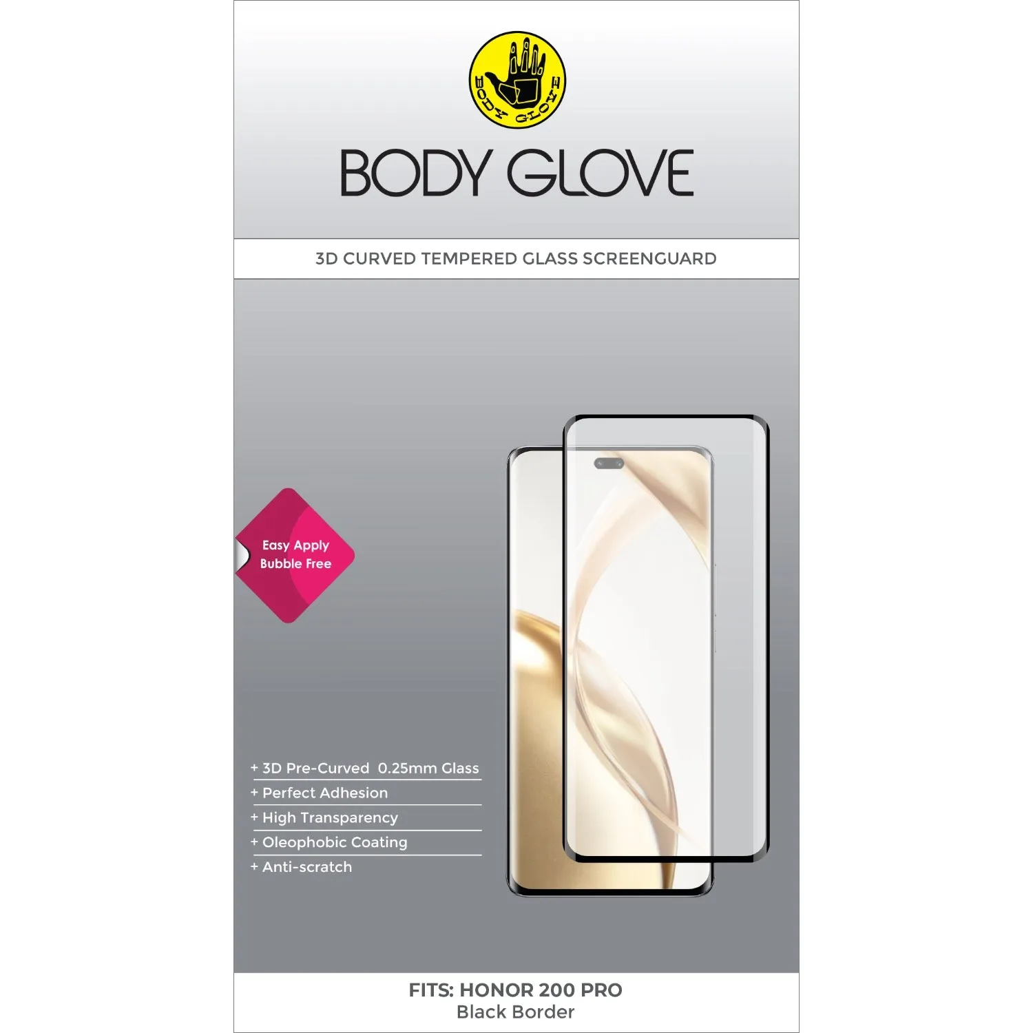 Durable Material Body Glove 3D Tempered Glass Screen Protector - Honor 200 Pro (BGSGTG-HON200PR)