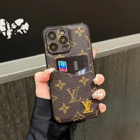 Luxury Style CLASSIC CANVAS LEATHER MONOGRAM BACK CARD APPLE PHONE CASE