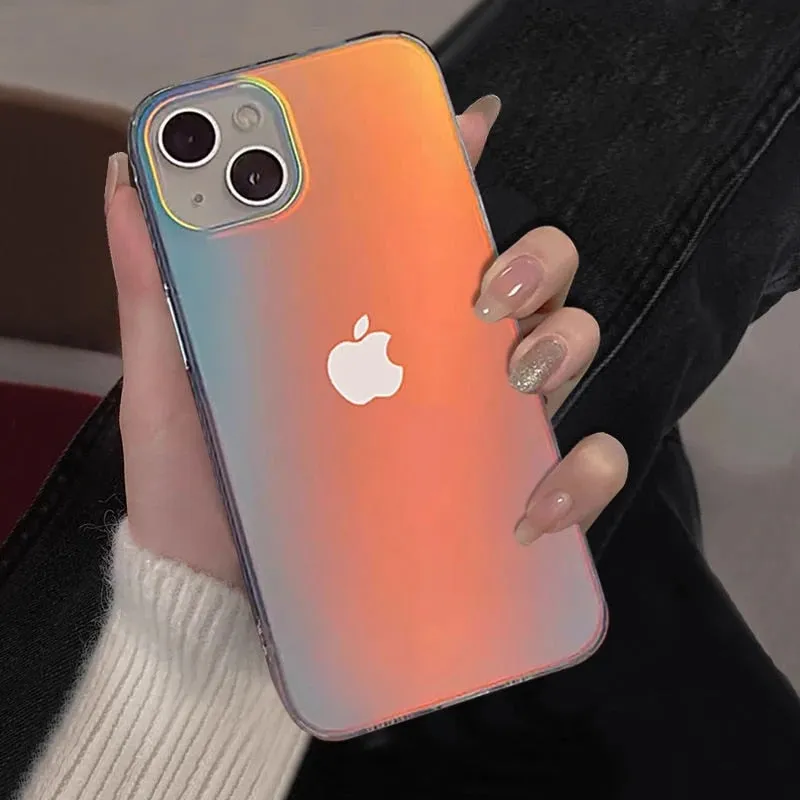 Luxury Matte Laser Gradient Clear Phone Case For iPhone Gloss Surface Minimal Detail Texture