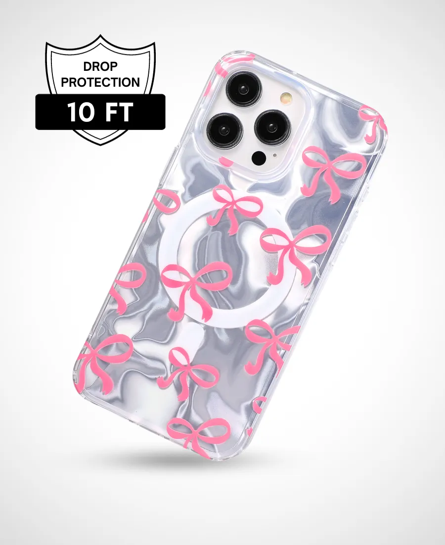 Hybrid Build Texture Elegant Layer Texture Pretty Pink Bows MagSafe Phone Case