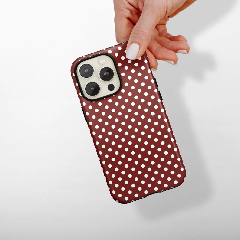 Tough Phone Case - Burgundy Polka Dot Camera Protection Durable Shell