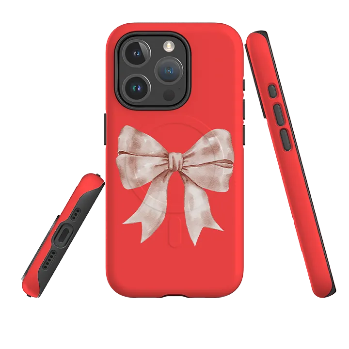 iPhone MagSafe Tough Case -  Big Bow Light Red Minimal Pattern Texture