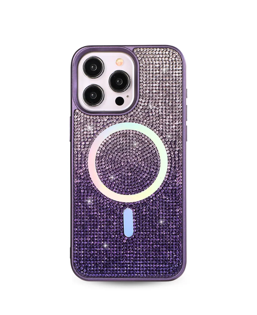 Purple Ombre Crystal Glam MagSafe Phone Case Elegant Style Desk Companion