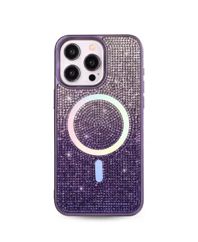 Purple Ombre Crystal Glam MagSafe Phone Case Elegant Style Desk Companion