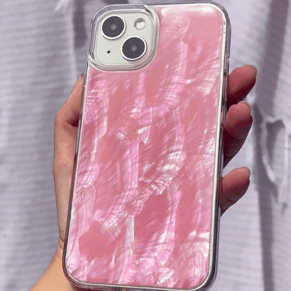 Youth Style Polished Finish Texture Real Natural Shell Phone Case - Pink