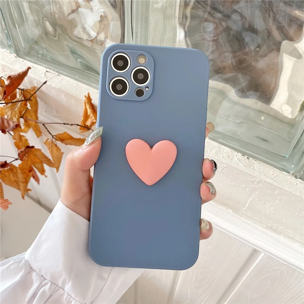 Matte Silicone Big Love Heart Phone Case for iPhone Textured Grip