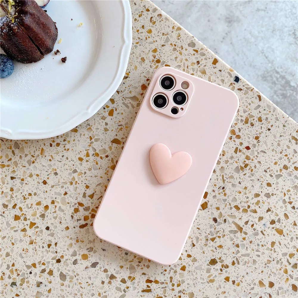 Matte Silicone Big Love Heart Phone Case for iPhone Protective Frame Design
