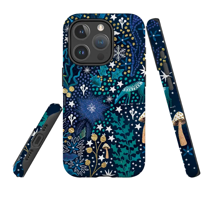 Minimal Build Texture Comfort Detail iPhone MagSafe Tough Case - Winter Flowers Teal By Emma Frances Grant