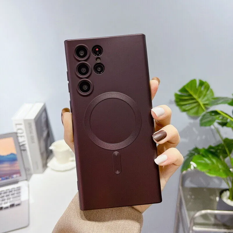 High gloss Flexible Edge Luxury Matte Magnetic Wireless Charge Case For Samsung